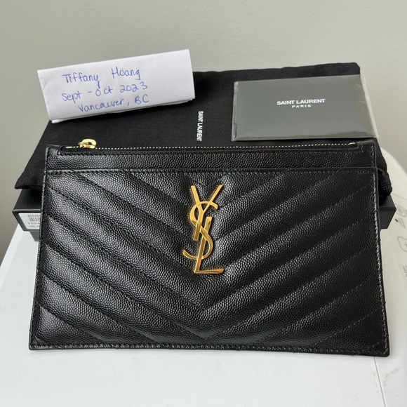 YSL CASSANDRE MATELASSÉ ZIPPED POUCH IN GRAIN DE POUDRE EMBOSSED LEATHER - Picture 1 of 16